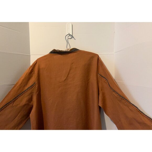 Peacock Ways Linen Blend Tunic Dress Orange Boho Artsy Asymmetrical Hem Embroide - Picture 13 of 14